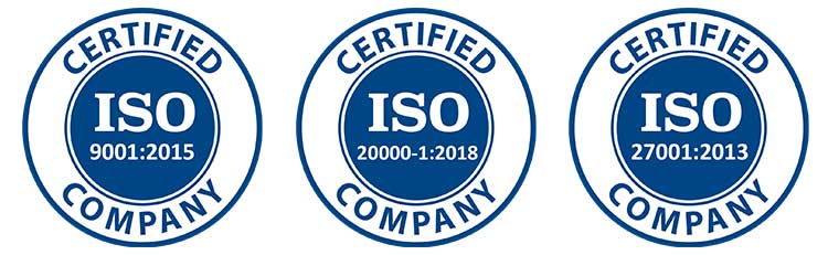 iso 9001, 20000-1, and 27001 logos
